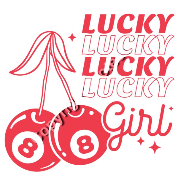Lucky Girl DTF Transfer or Finished T-Shirt – Retro Cherry 8 Ball Design Thumbnail