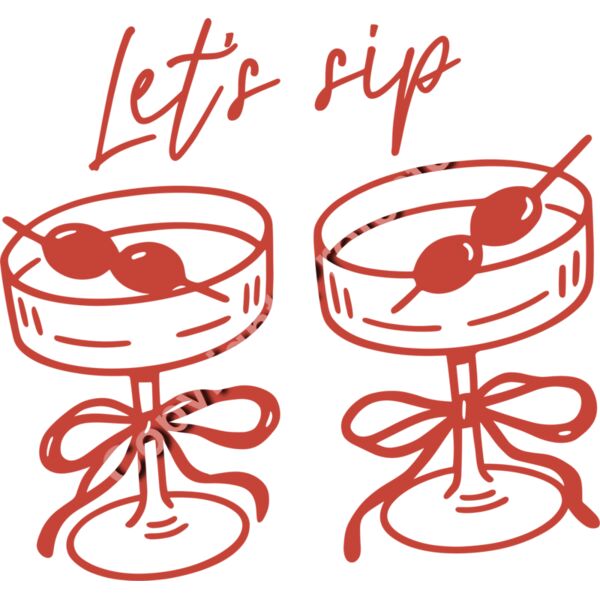 Let’s Sip Martini Glass Bow Design DTF Transfer or Graphic Tee | Thumbnail